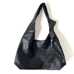 Ulta Beauty Black Vegan Leather Woven Tote Shoulder Bag NWT